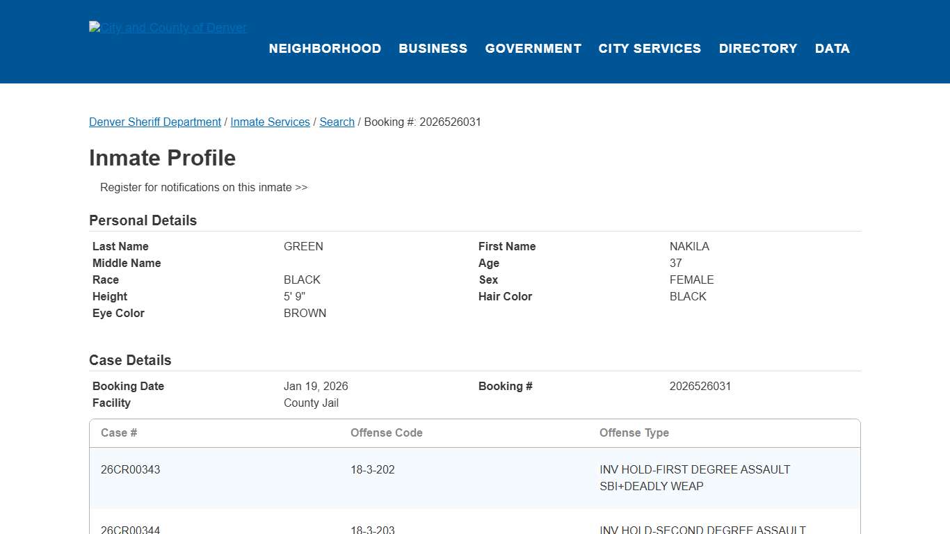 Inmate Search | City and County of Denver